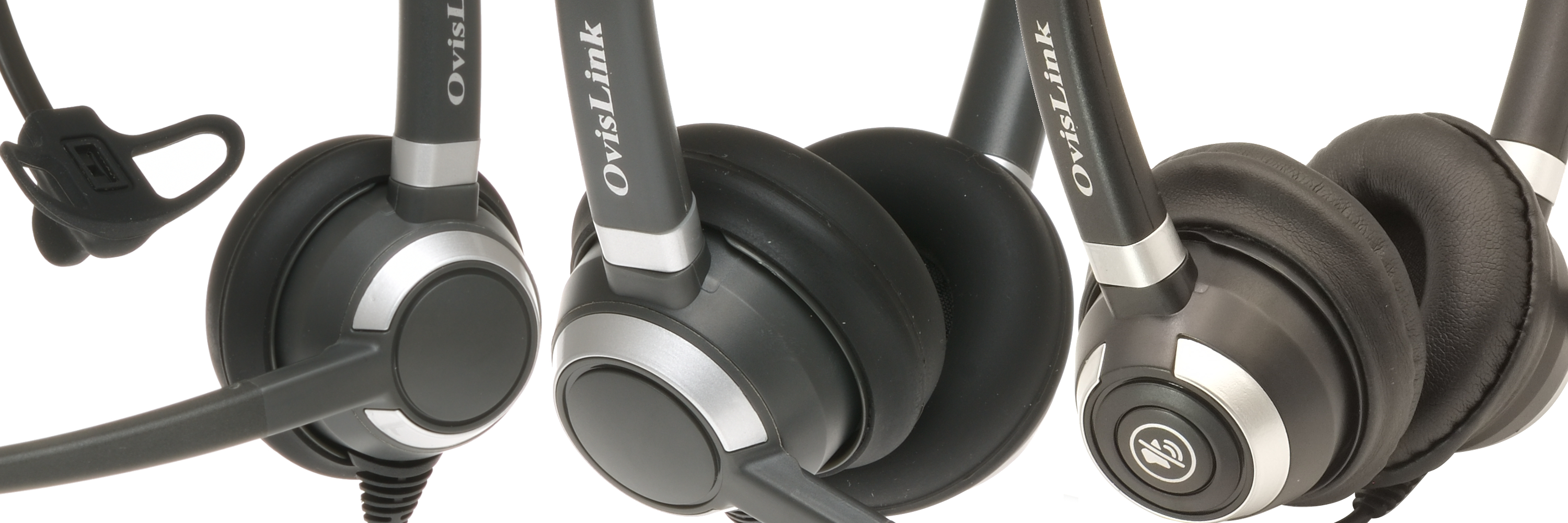 OvisLink corded call center headsets with circle earpiece, silicone ear cushion and leatherette ear cushion